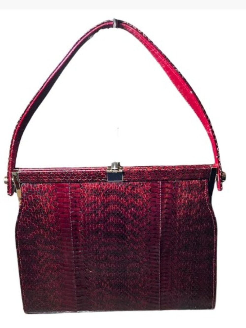 Unbranded Vintage Genuine Python Snakeskin Leather Bag Burgundy Red Black EUC - Picture 5 of 12